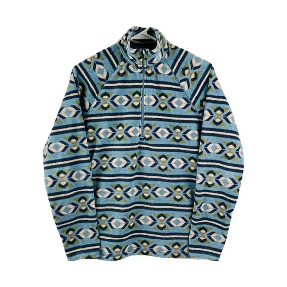 Eddie Bauer Blue White Fleece Striped Geometric 1/3 Zip Pullover Jacket Size M - Picture 1 of 7